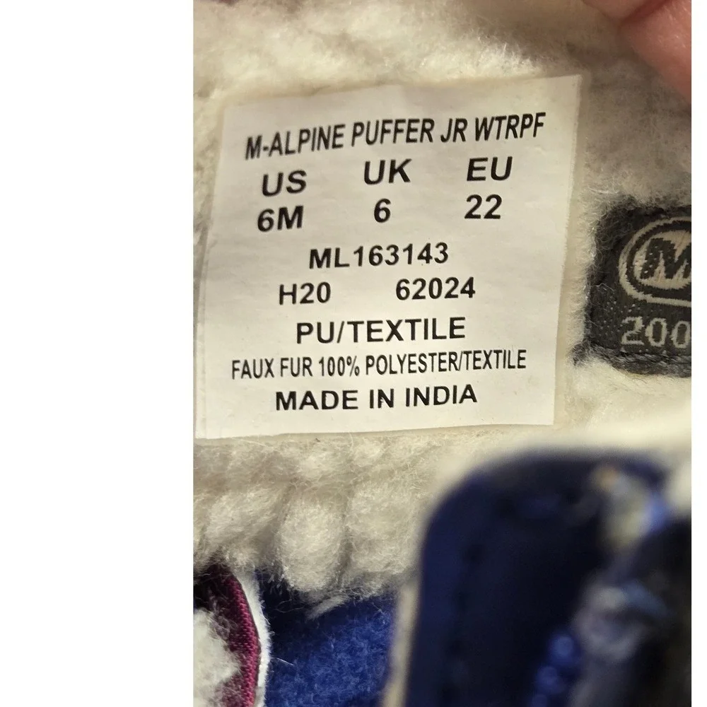 Merrell Alpine Puffer‎ JR Waterproof Winter Boots Blue Rainbow Kids Toddler Sz 6